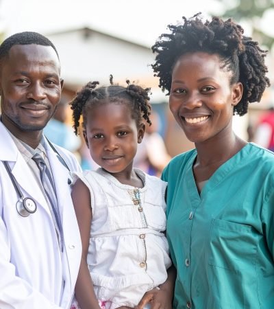 Firefly_Doctors and volunteers providing free medical checkups in a community clinic setup, N 889292